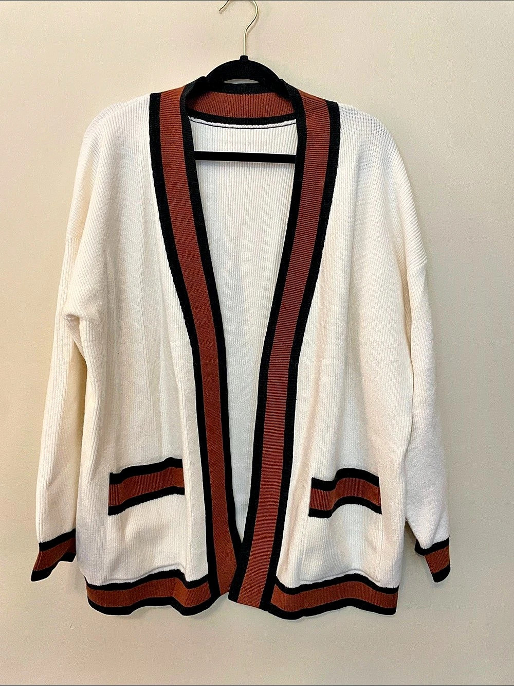 Color Block Cardigan White & Brown XL Like New